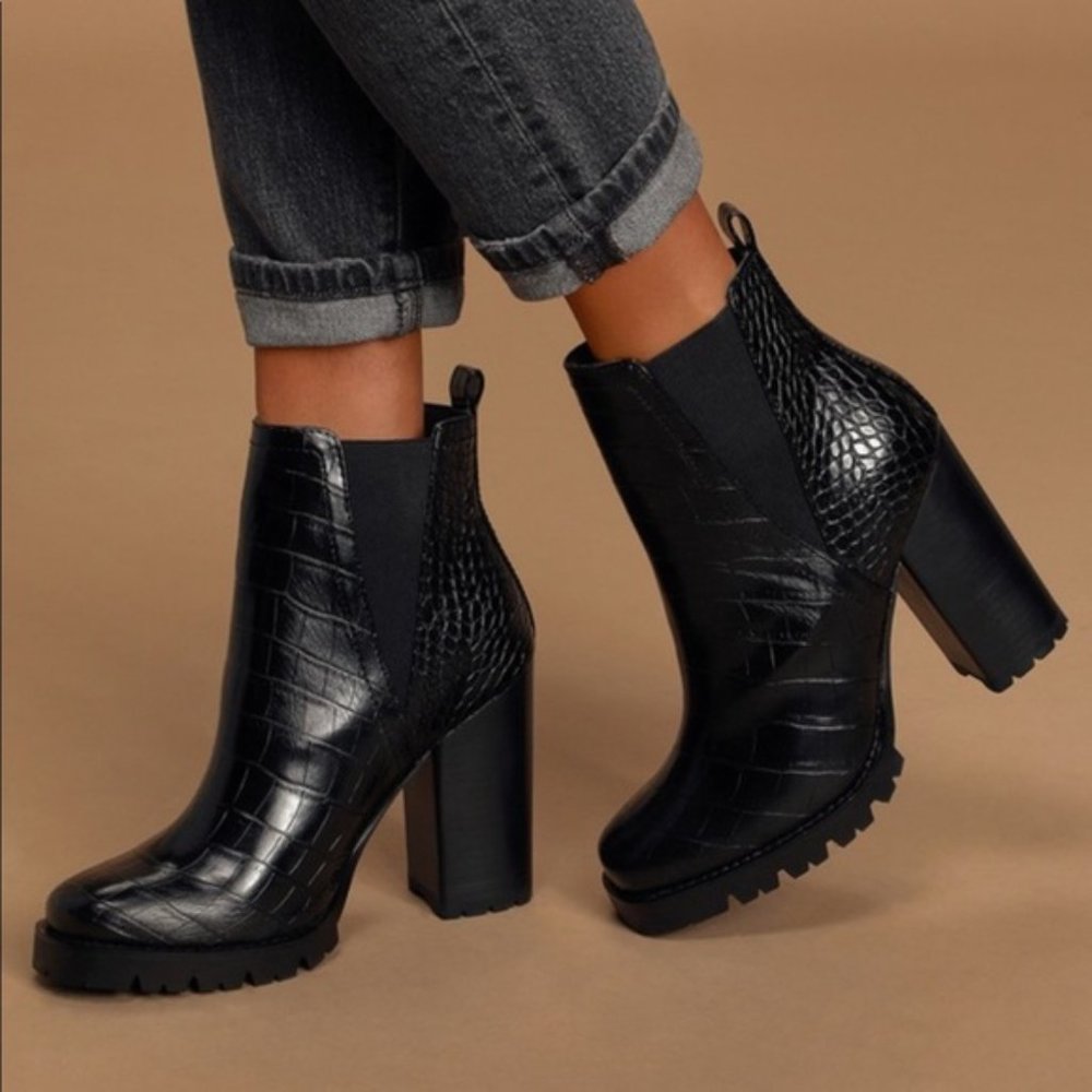 Steve Madden Ladon Black Croc Heeled Boots